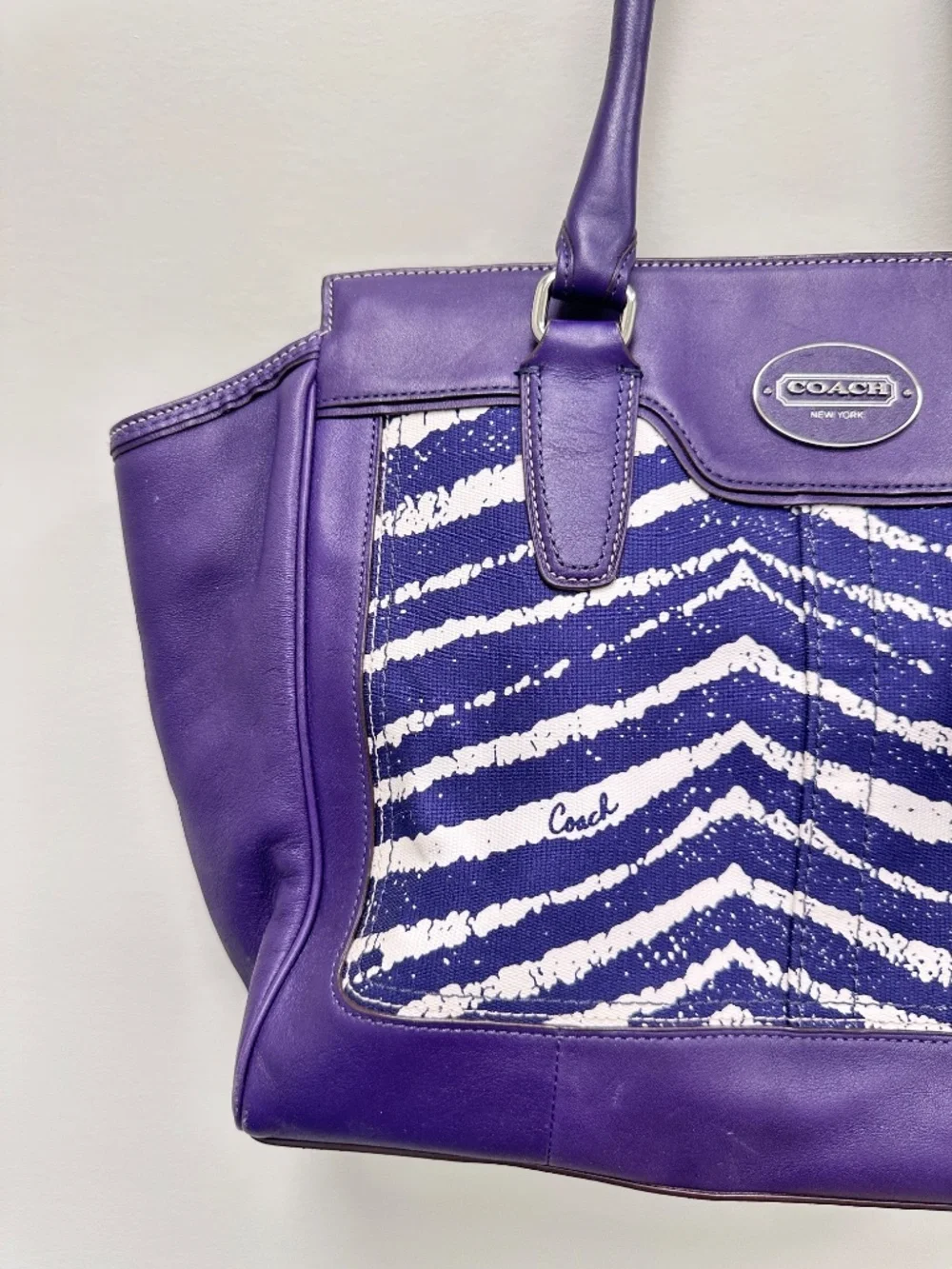 Vintage Coach Legacy Purple Leather and Zebra Printed Canvas Candace Carryall - Picture 6 of 16